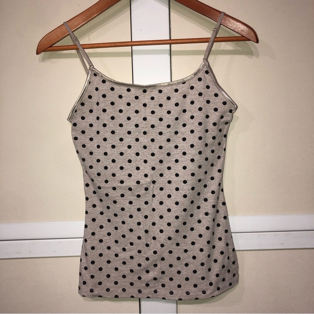 #1092 Ambience apparel, gray with black polkadotted adjustable strap. Medium